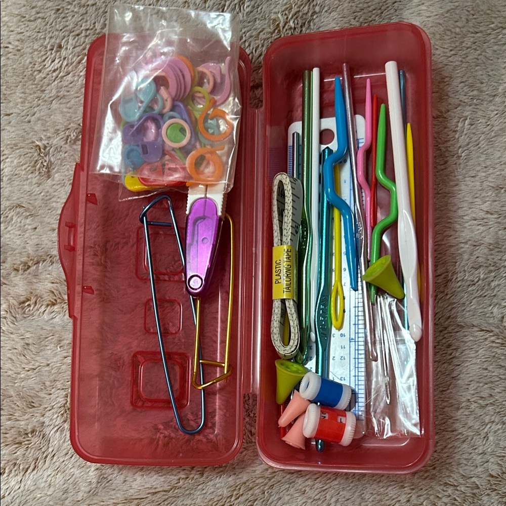 Red Knitting and Crochet Tool Set